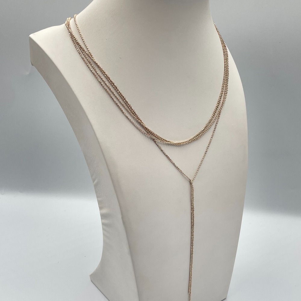 Vintage SAR Rose Gold Tone Multi Strand Beaded Y-Necklace Layered Lariat Boho - Picture 6 of 10